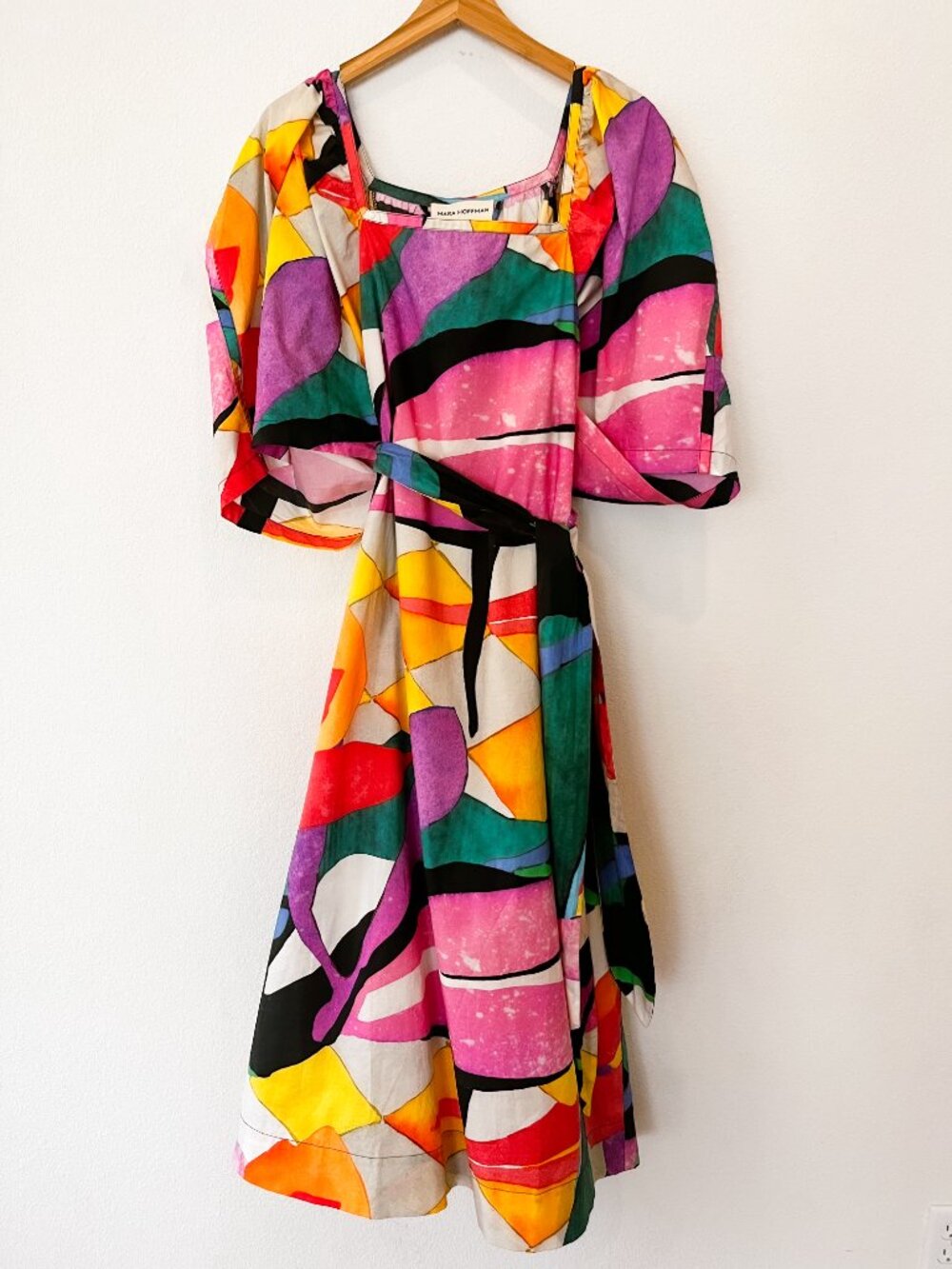 Mara Hoffman Sara Organic Cotton Abstract Print Belted Midi Dress XL